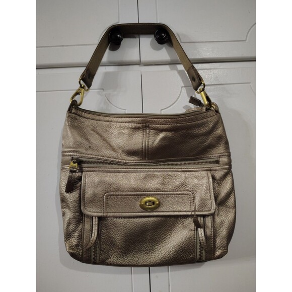 Vintage Authentic Fossil Metallic Gold Pebbled Leather Purse  Shoulder Bag Y2K - Picture 1 of 8